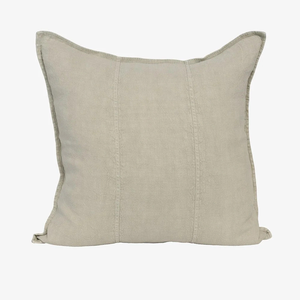 Eadie Lifestyle Luca linen cushion in Putty, square, shown alone on a plain background.