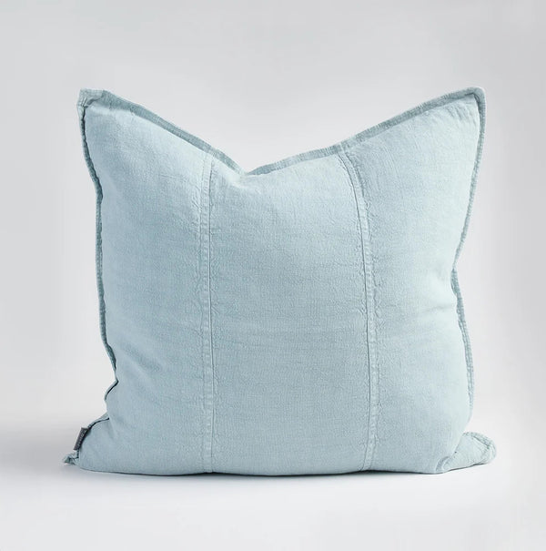 Eadie Lifestyle Luca linen cushion in Sky, square, shown alone on a plain background.