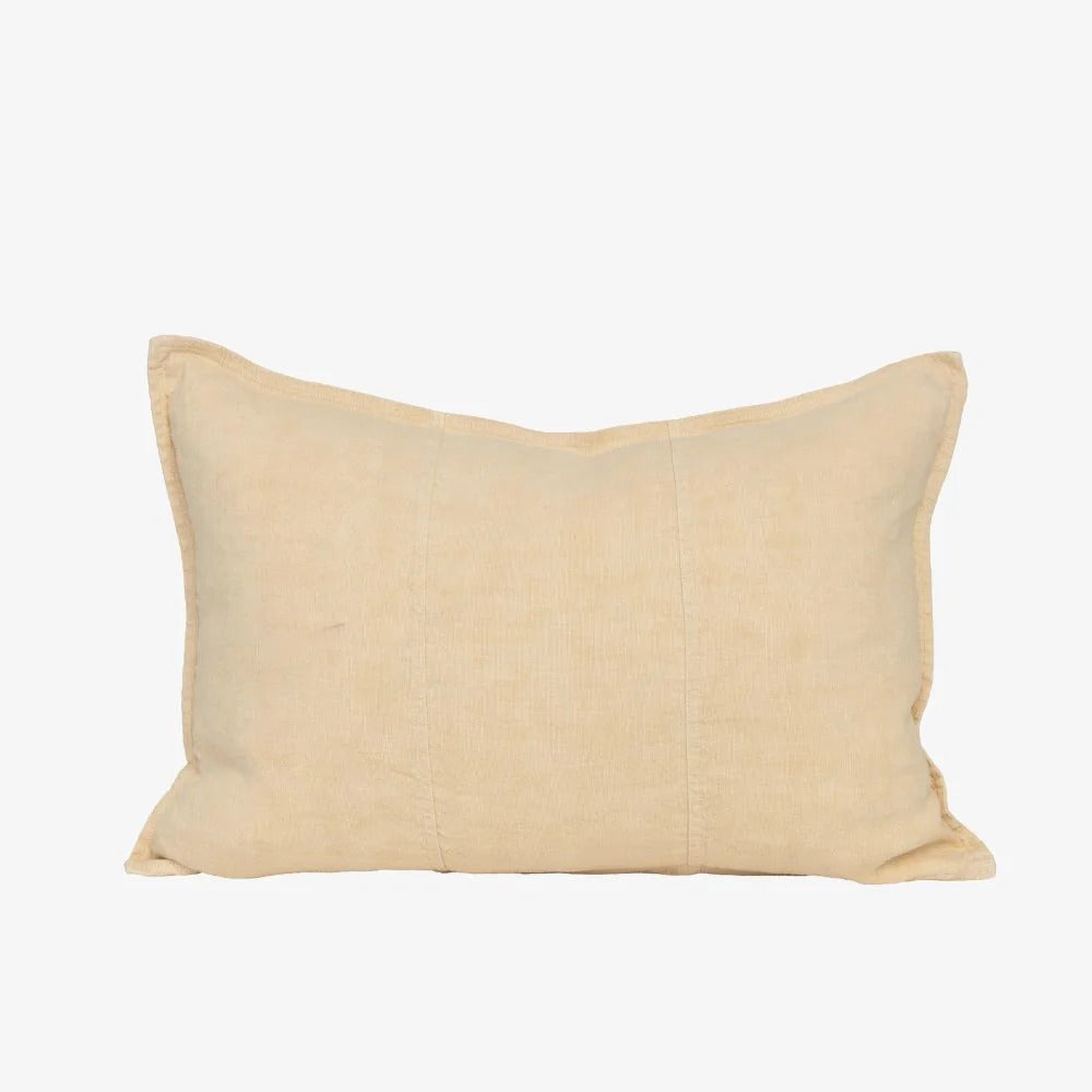 Eadie Lifestyle Luca linen cushion in Soft Butter, rectangular 40 x 60cm size, on a plain background.