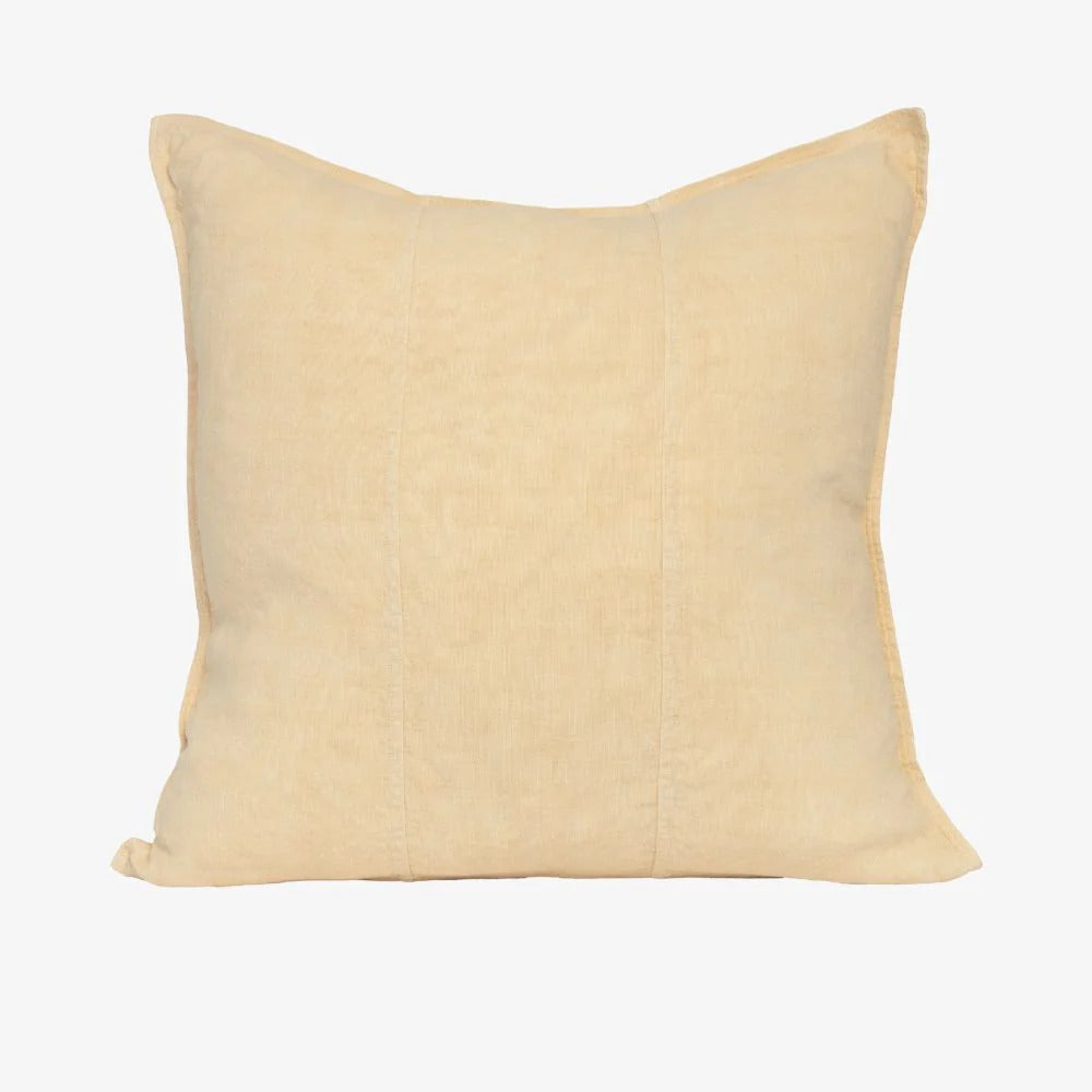Eadie Lifestyle Luca linen cushion in Soft Butter, square, on a plain background.