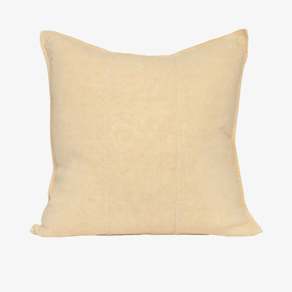 Eadie Lifestyle Luca linen cushion in Soft Butter, square, on a plain background.