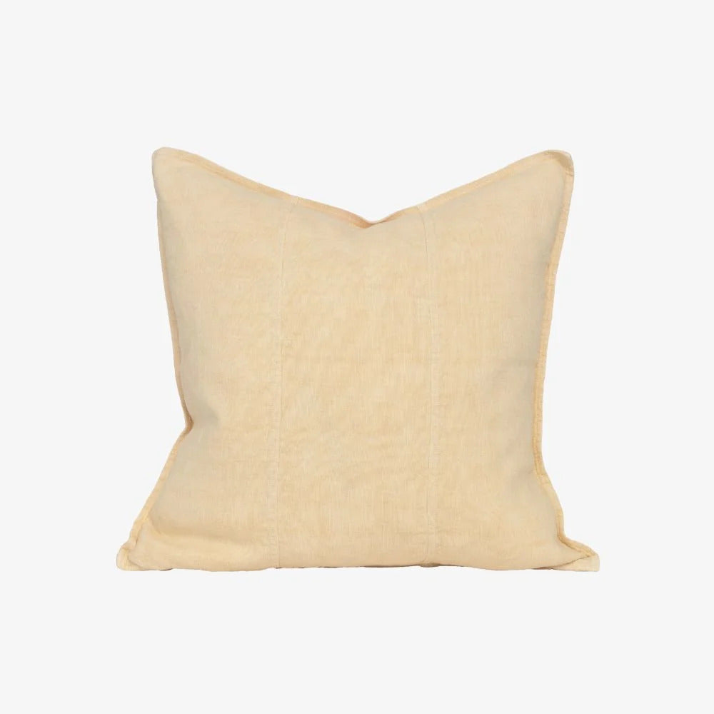 Eadie Lifestyle Luca linen cushion in Soft Butter, square, shown alone on a plain background.