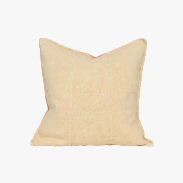 Eadie Lifestyle Luca linen cushion in Soft Butter, square, shown alone on a plain background.