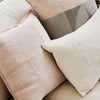 Close view of the Eadie Lifestyle Luca linen cushion in Soft Lilac, showing the seamed panel.