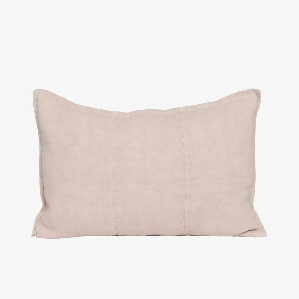 Eadie Lifestyle Luca linen cushion in Soft Lilac, rectangular 40 x 60cm size, on a plain background.