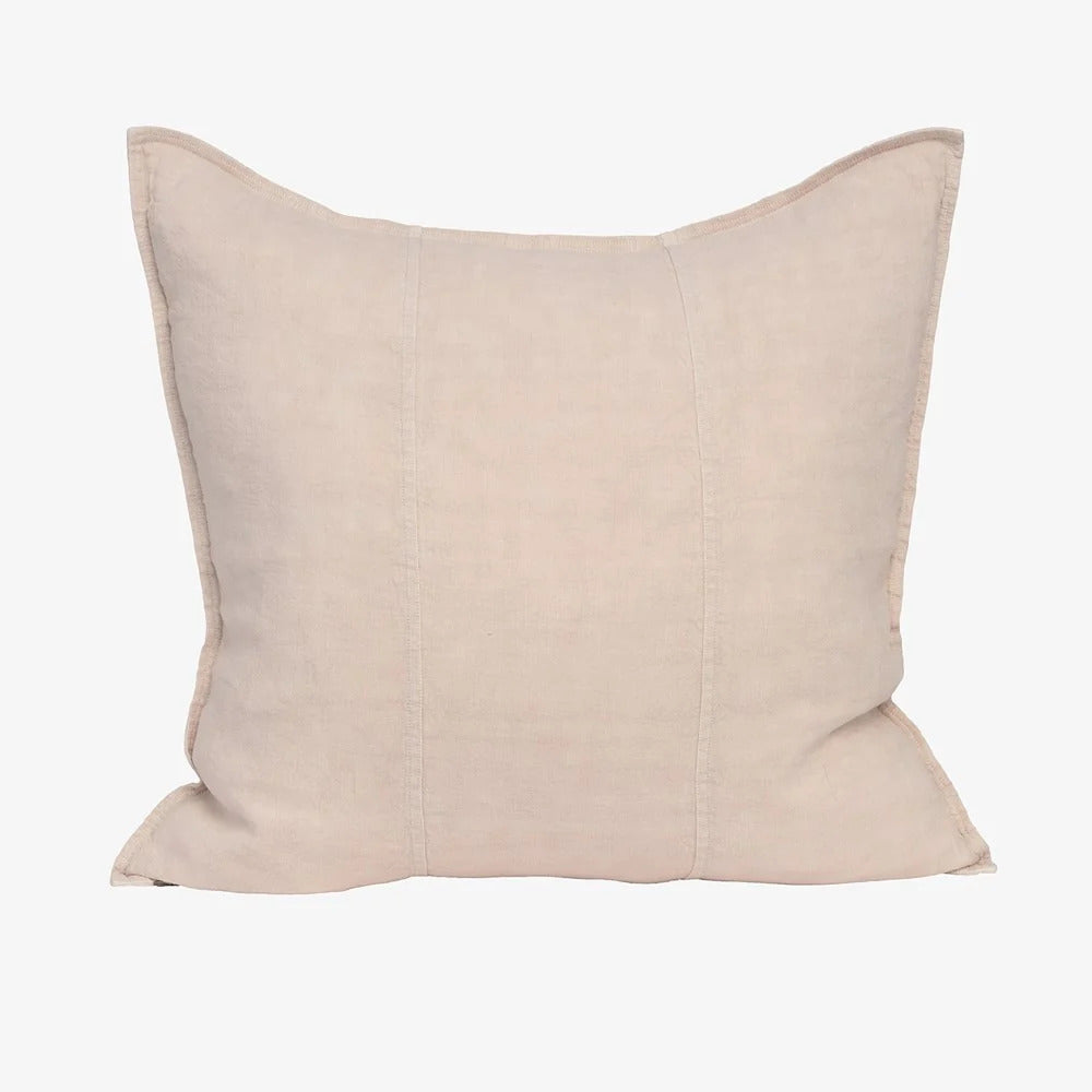 Eadie Lifestyle Luca linen cushion in Soft Lilac, square, shown alone on a plain background.