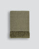 Moss green wool-blend throw blanket with tasseled fringe, by Baya nz