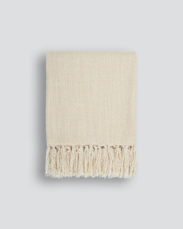 Soft, wool-blend creamy ecru coloured throw blanket by Baya NZ