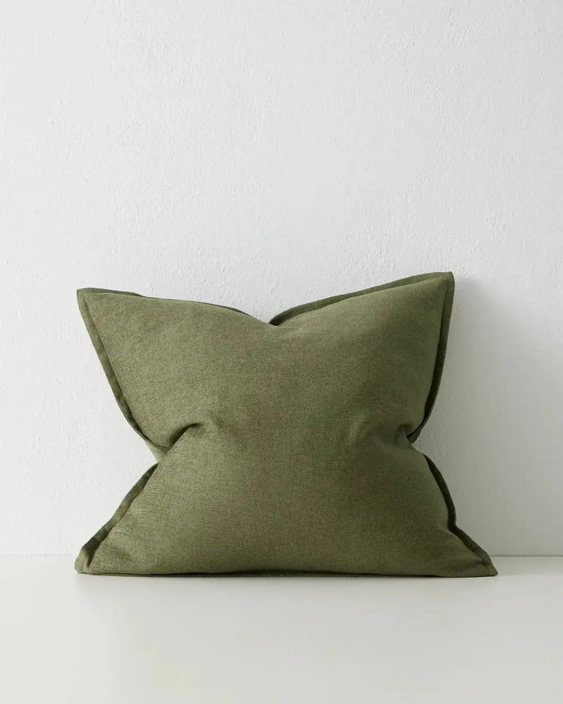 the Weave Home olive green Fiore cushion in a luxurious linen chenille blend