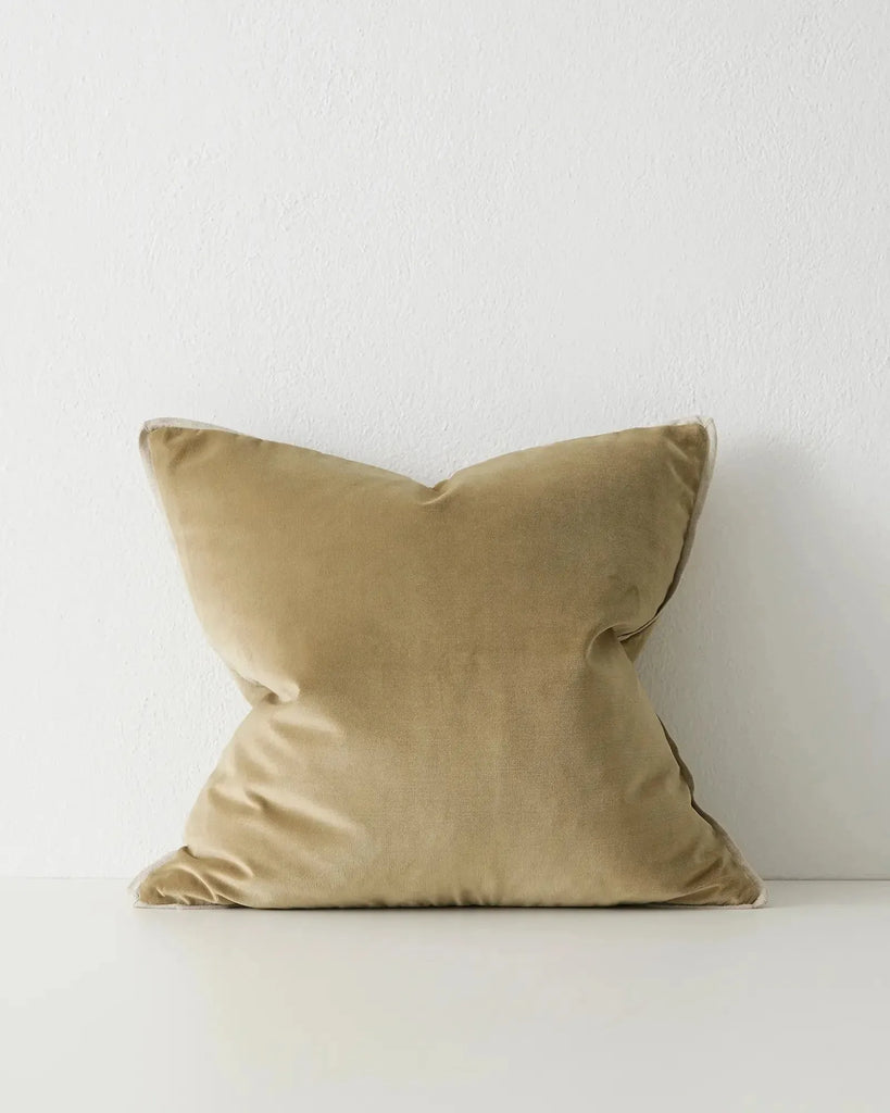 Soft olive brown velvet cushion with mini flange detail, by Weave Home nz