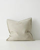 Sage green square cushion with flange detail, in chenille and linen blend, by Weave nz