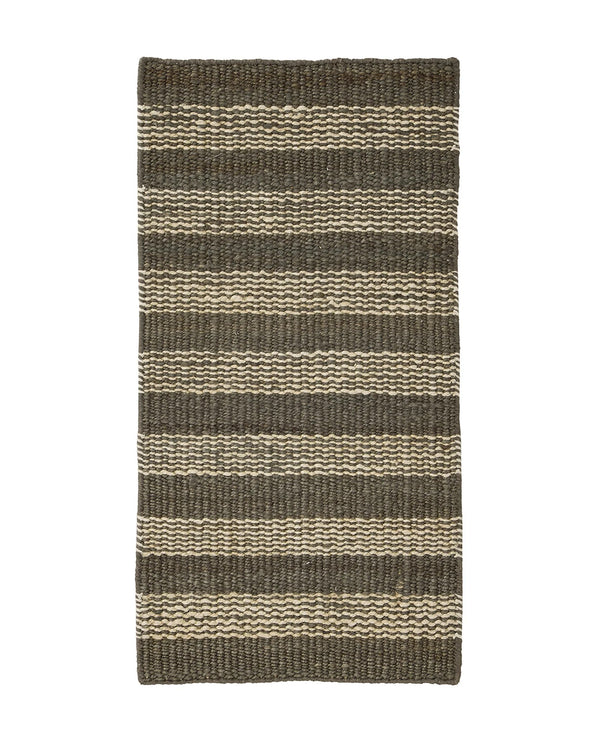Weave Home Arden jute doormat in Coal, laid flat showing the charcoal and cream striped weave.