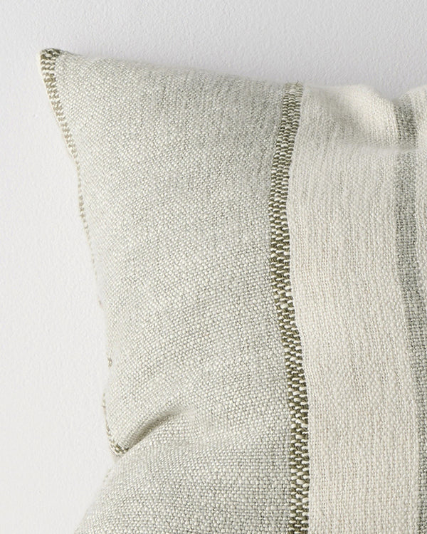 Close-up of the woven stripe texture on the Weave Home Ottavio cushion in Lagoon.