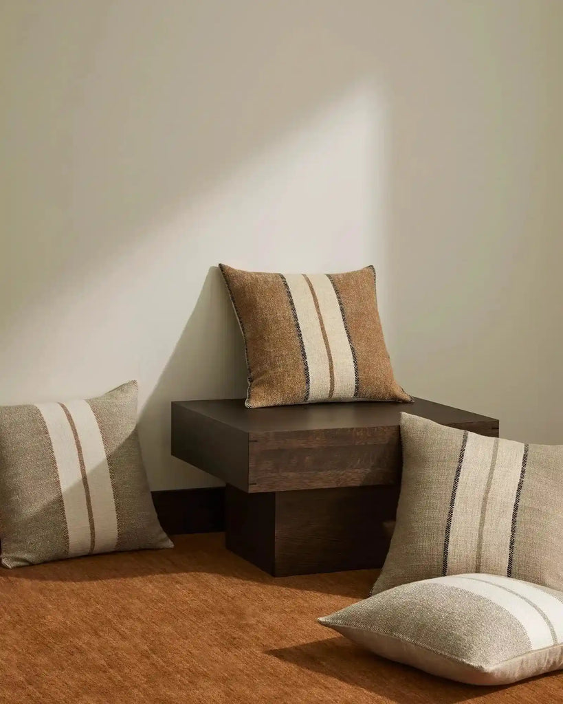 Ottavio brown-toned striped cushions by Weave Home nz